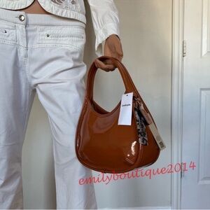 NWT Coach CQ003 Ergo Bag In Crinkle Patent Coachtopia Leather Burnished Amber